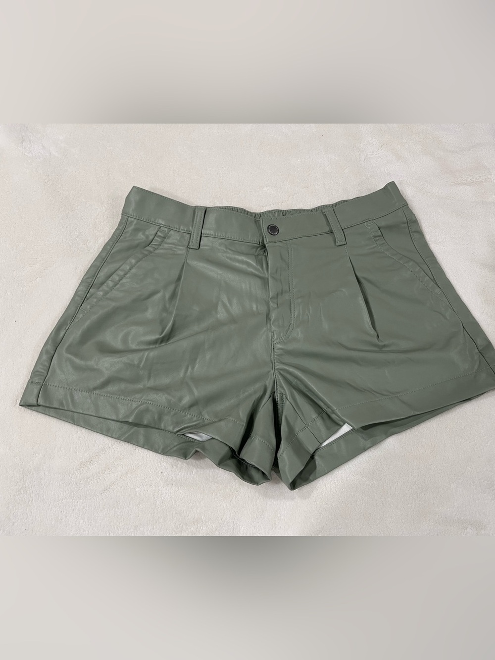 American Eagle Outfitters Sage Green Faux Leather High-Rise Shorts